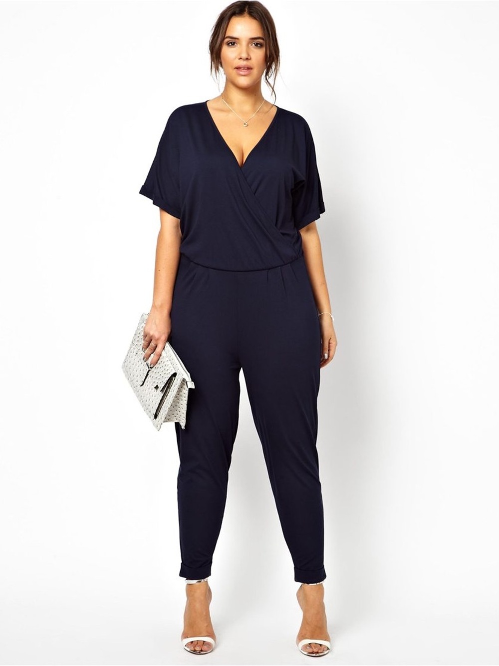 ASOS Curve Navy Wrap-Front Jumpsuit